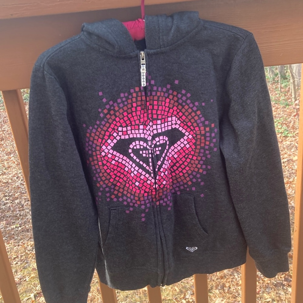 Roxy grey and pink zippered hoodie